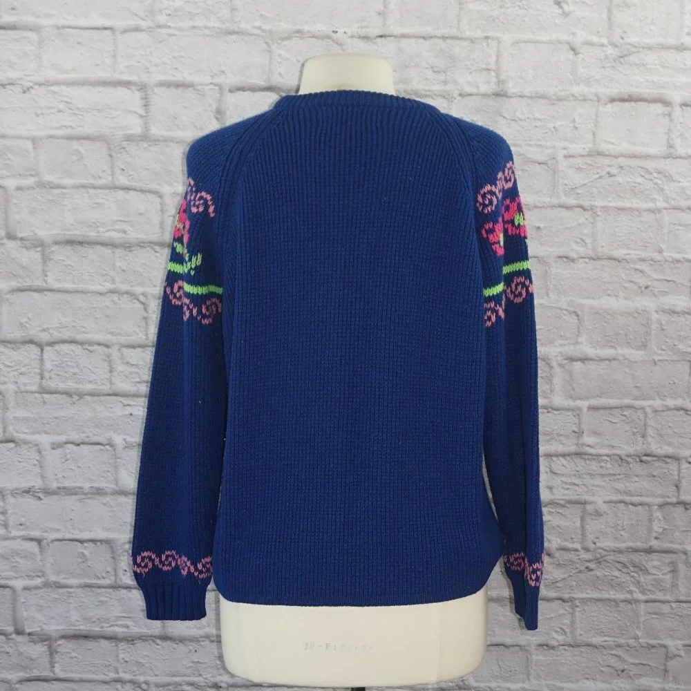 Vintage 70s Fair Isle Floral Knit Sweater - Picture 3 of 6
